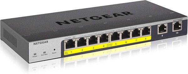 NETGEAR 10-Port PoE Gigabit Ethernet Smart Switch (GS110TPP) - Managed with 8 x PoE+ @ 120W, Desktop/Wall Mount